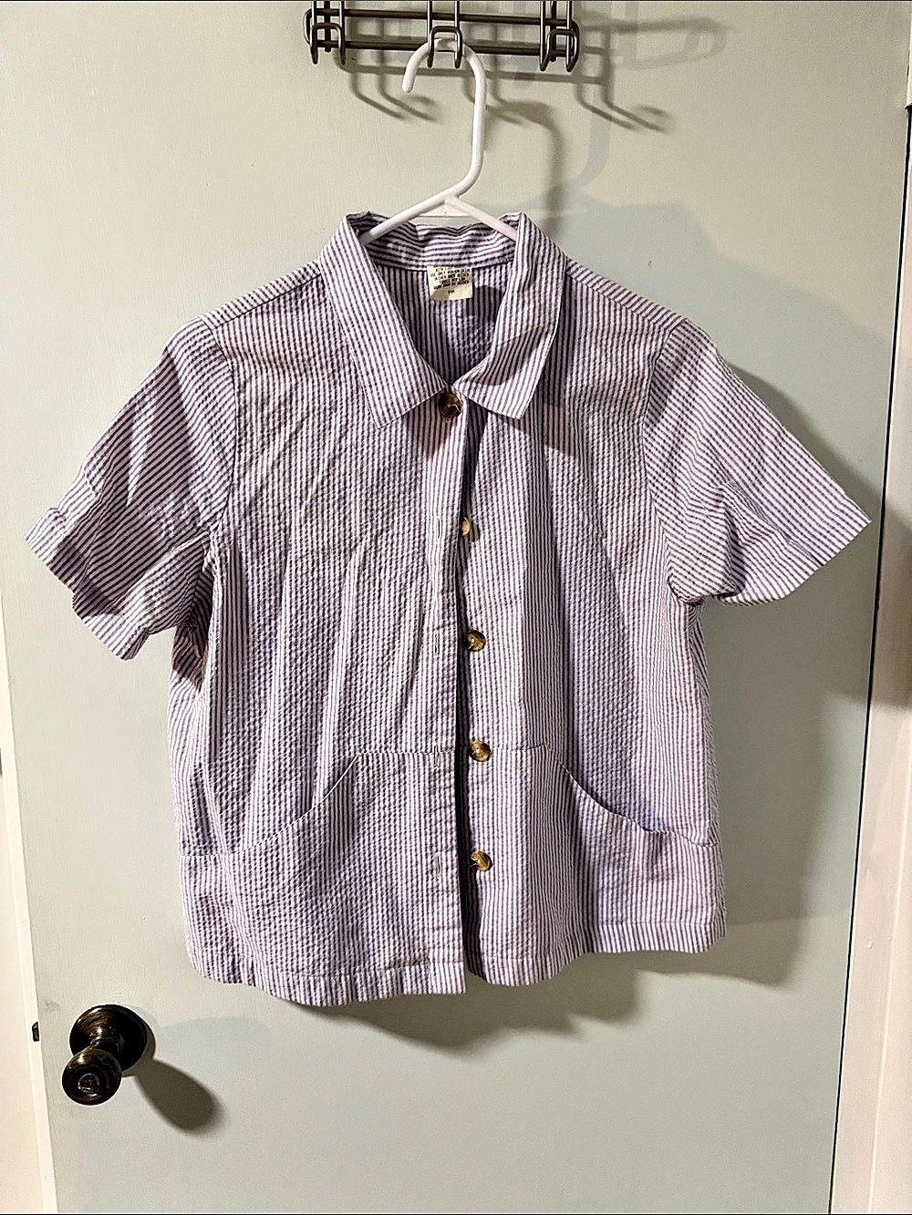 Sport-Timer Striped Button Down Shirt in Purple & White
